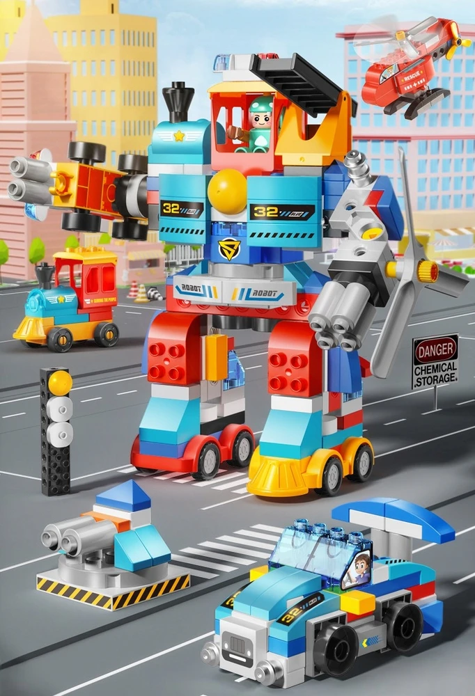 Gigo Bounn 7in1 KONSTRUKCINIAI BLAKAI STATYTI ROBOTAMS, STATYBINĖMS TRANSPORTO PRIEMONĖMS, 172 ELEMENTAI.