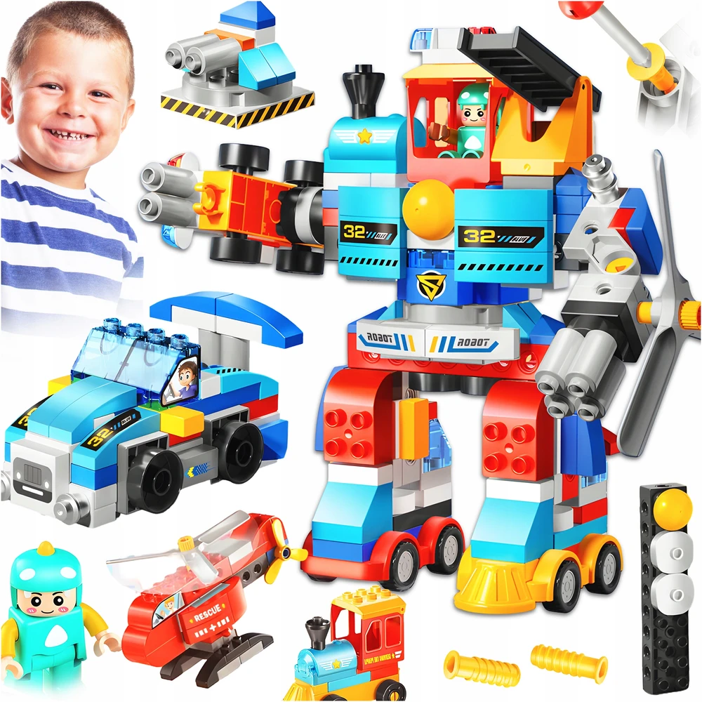 Gigo Bounn 7in1 KONSTRUKCINIAI BLAKAI STATYTI ROBOTAMS, STATYBINĖMS TRANSPORTO PRIEMONĖMS, 172 ELEMENTAI.