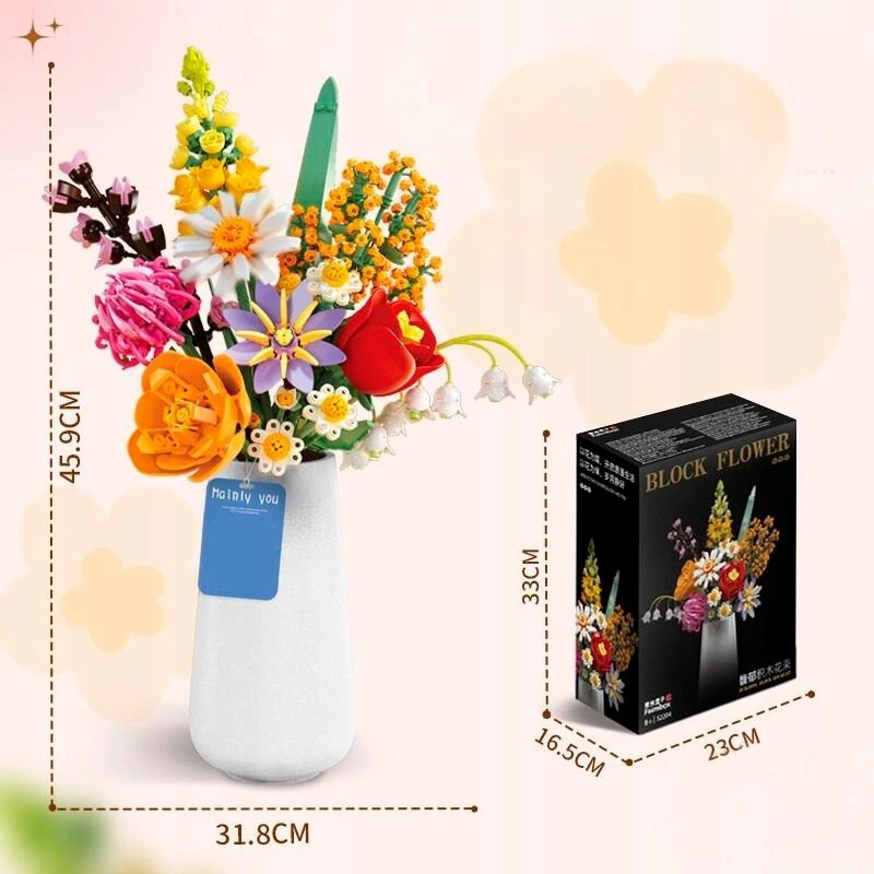 Lean Toys Bounn GĖLIŲ PUOKŠTĖ IŠ KALŪNŲ VAZĖJE, KVEPIANTI DOVANŲ RINKINYS 1070 vnt. 8+