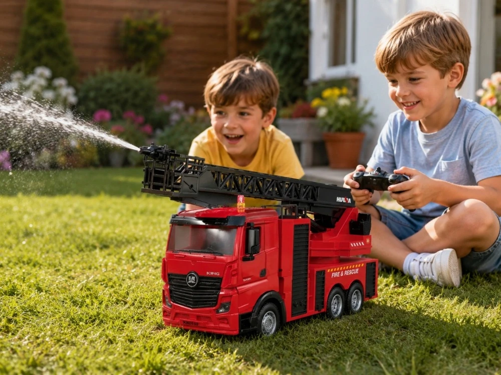Bounn HUINA R/C FIRE TRUCK ŠAUDYMAS VANDENS NUOTOLIUOJU VALDOMAS GAISRINĖS DALYS 6+
