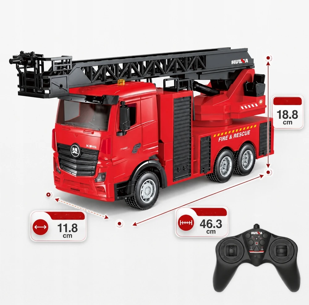Bounn HUINA R/C FIRE TRUCK ŠAUDYMAS VANDENS NUOTOLIUOJU VALDOMAS GAISRINĖS DALYS 6+