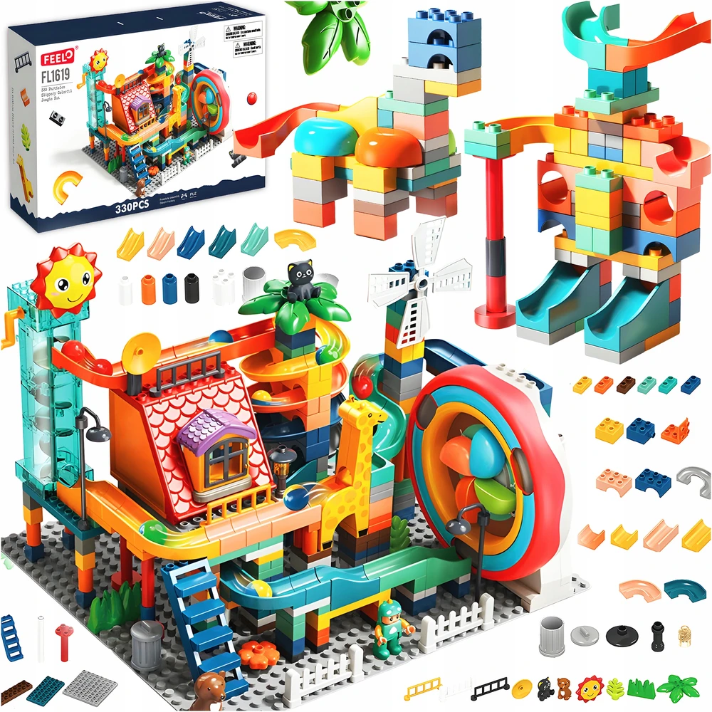 Lean Toys Bounn Klocki Konstrukcyjne Edukacyjne Tor Kulkowy Kulodrom Labirynt Led 330 el.3+