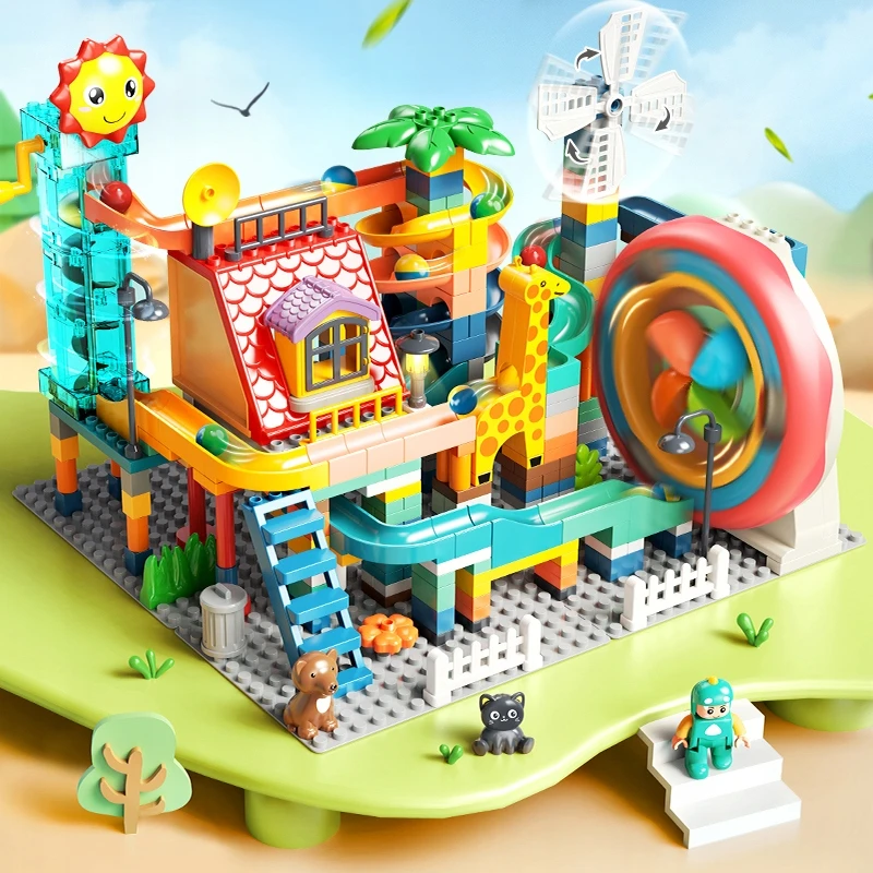Lean Toys Bounn Klocki Konstrukcyjne Edukacyjne Tor Kulkowy Kulodrom Labirynt Led 330 el.3+