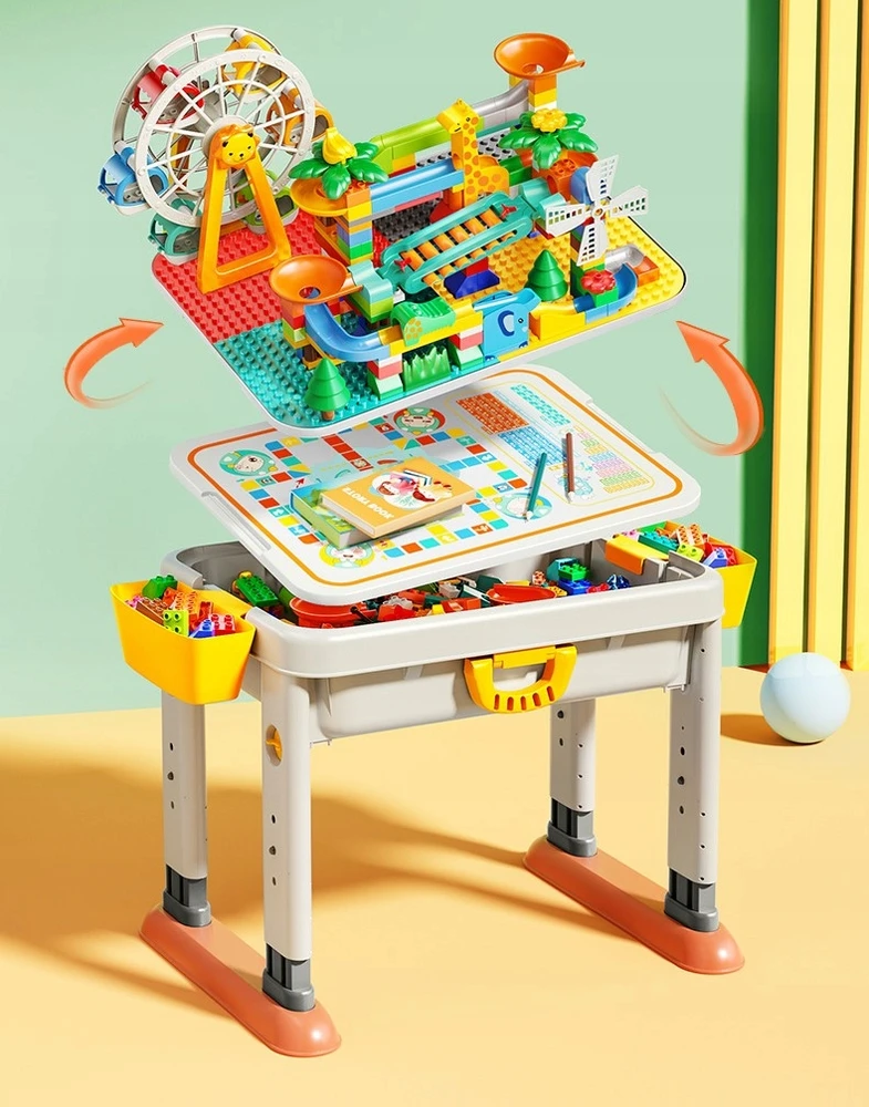 Lean Toys Bounn STALAS SU KĖDĖLE IR KLOKELIAIS DAUGIAFUNKCINIS UGDYMO RINKINYS VAIKAMS