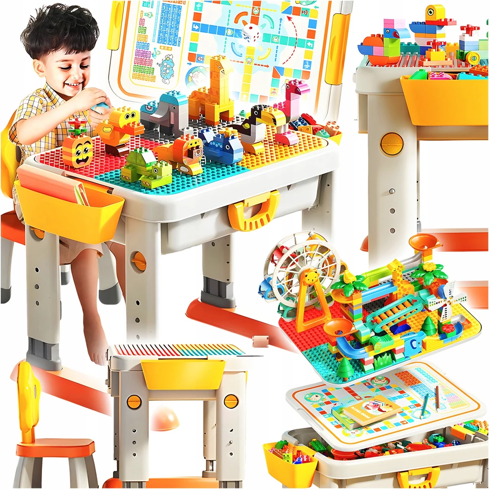 Lean Toys Bounn STALAS SU KĖDĖLE IR KLOKELIAIS DAUGIAFUNKCINIS UGDYMO RINKINYS VAIKAMS
