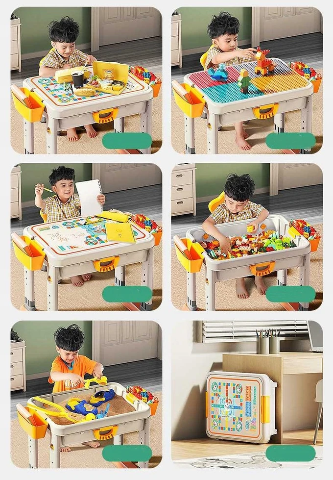 Lean Toys Bounn STALAS SU KĖDĖLE IR KLOKELIAIS DAUGIAFUNKCINIS UGDYMO RINKINYS VAIKAMS