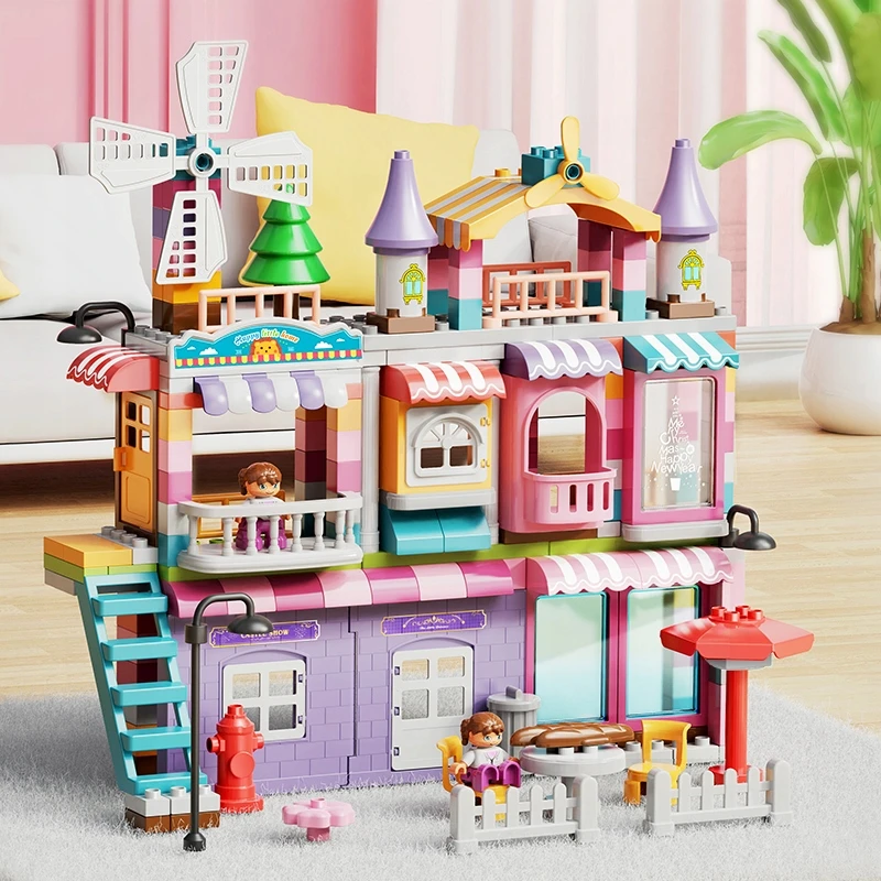 Lean Toys Bounn STATYBINIAI BLAKAI DIDELI PRABANGUS VILA MERGAIČIŲ NAMAS 216 ELEMENTŲ. 3+