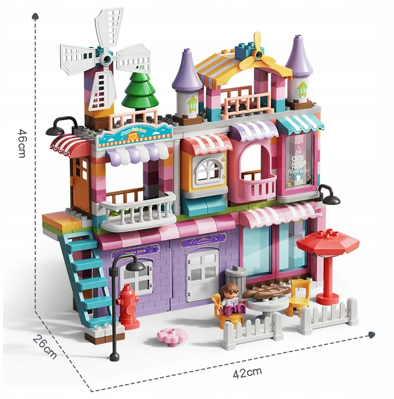 Lean Toys Bounn STATYBINIAI BLAKAI DIDELI PRABANGUS VILA MERGAIČIŲ NAMAS 216 ELEMENTŲ. 3+