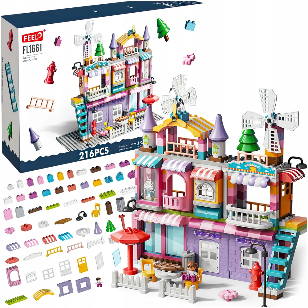 Lean Toys Bounn STATYBINIAI BLAKAI DIDELI PRABANGUS VILA MERGAIČIŲ NAMAS 216 ELEMENTŲ. 3+
