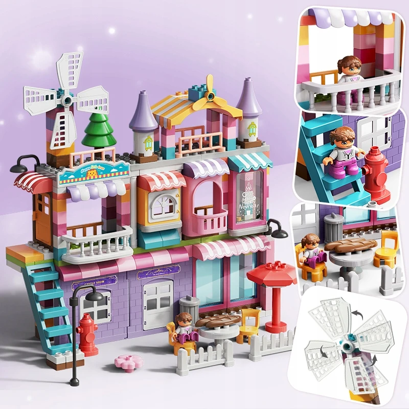 Lean Toys Bounn STATYBINIAI BLAKAI DIDELI PRABANGUS VILA MERGAIČIŲ NAMAS 216 ELEMENTŲ. 3+