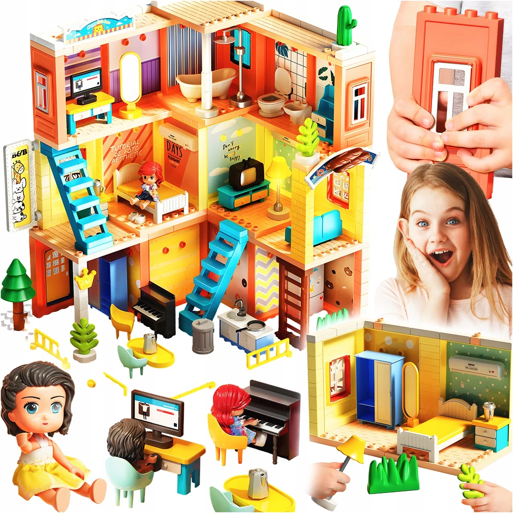 Lean Toys Bounn STATYBINIAI BLOKAI PRABANGI VILA DIDELIO AUKŠTO NAMAS 243 vnt. LED NAMAS 3+