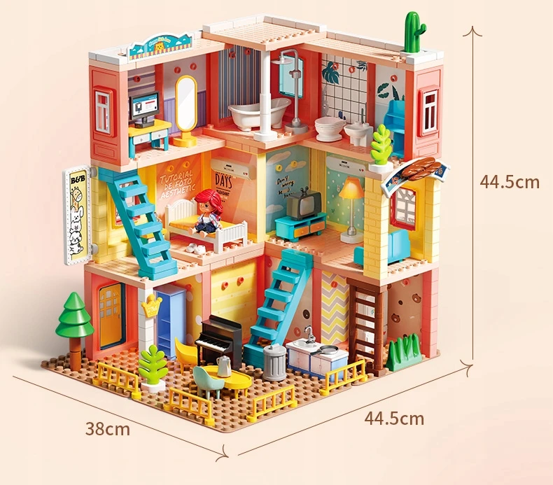 Lean Toys Bounn STATYBINIAI BLOKAI PRABANGI VILA DIDELIO AUKŠTO NAMAS 243 vnt. LED NAMAS 3+