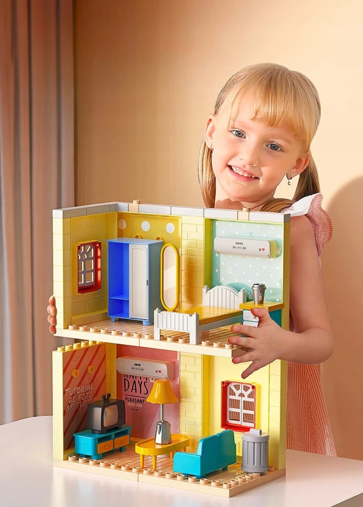 Lean Toys Bounn STATYBINIAI BLOKAI PRABANGI VILA DIDELIO AUKŠTO NAMAS 243 vnt. LED NAMAS 3+