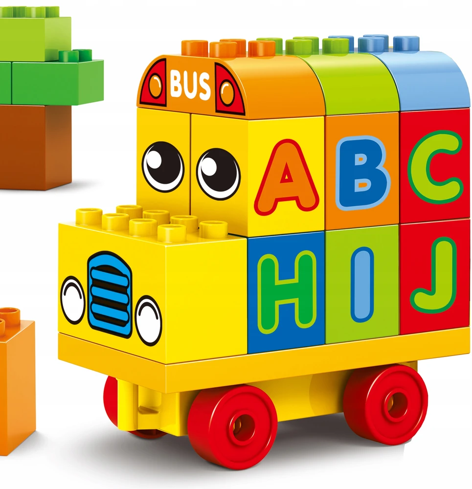 Bounn STATYBINIAI KLAKAI MOKYMOSIOS AUTOBUSOS TRANSPORTO PRIEMONĖS 53 ELEMENTAI. LAIŠKAI VAIKAMS