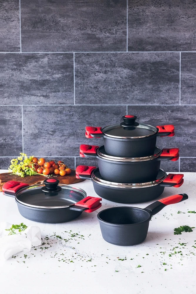 BRA Liemenėlė A4105 Aliuminis puodas su dangčiu, stiklinis 36 cm raudonas (S0423851)