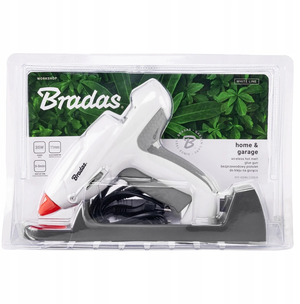 BRADAS Baltas LINE belaidis klijų pistoletas su stovu 11 mm/35 W „pasidaryk pats“ GGWL1105/B