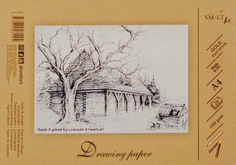 Braižybos ir piešimo popierius SMLT A4, 160 g/m2, 20 lapų, klijuotas
