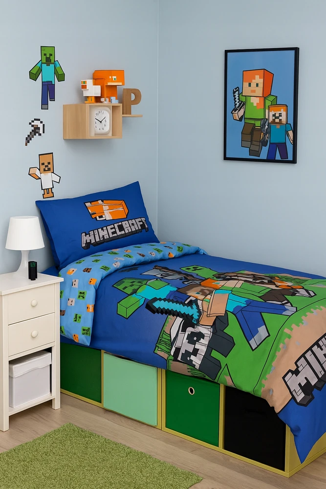 Patalynės komplektas Brandmac JAUNIMO PATALYS MINECRAFT 140x200 GAMER ŽAIDIMAS ALEX STEVE BABY PIG