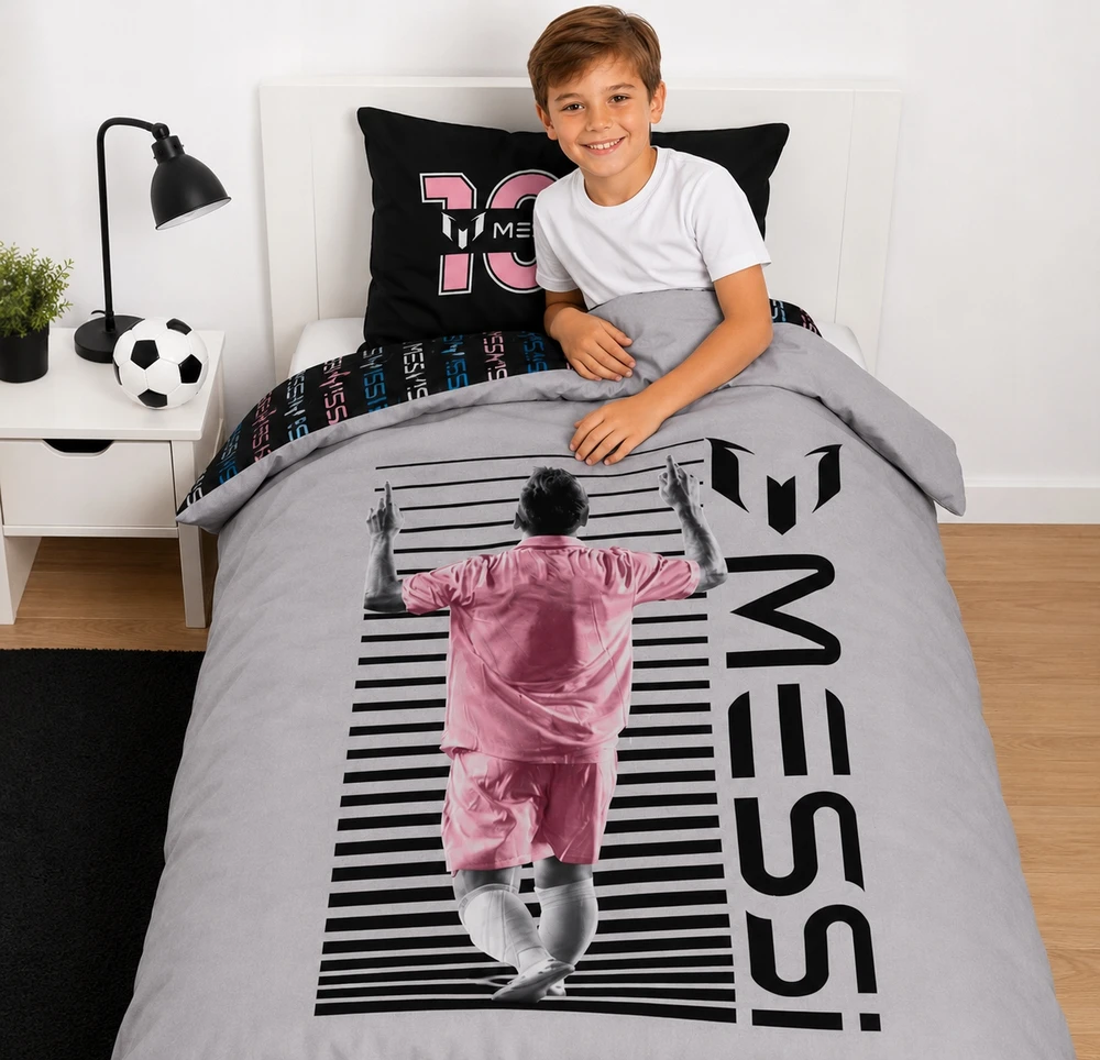 Brandmac Messi patalynės komplektas 140x200 medvilninis pagalvės užvalkalas 70x90 Inter Miami