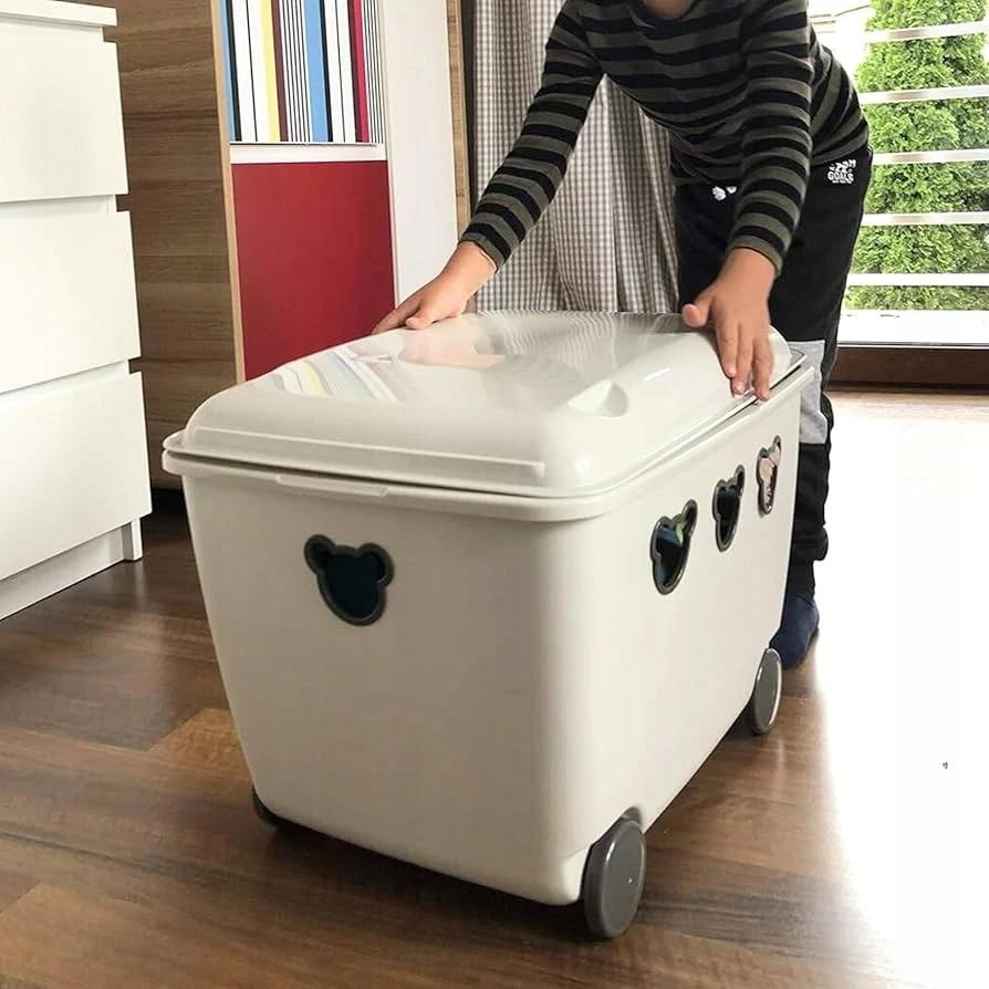 Branq BEAR BOX DUŻY POJEMNIK PUDŁO NA ZABAWKI NA KÓŁKACH Z POKRYWĄ 55L - PILKA