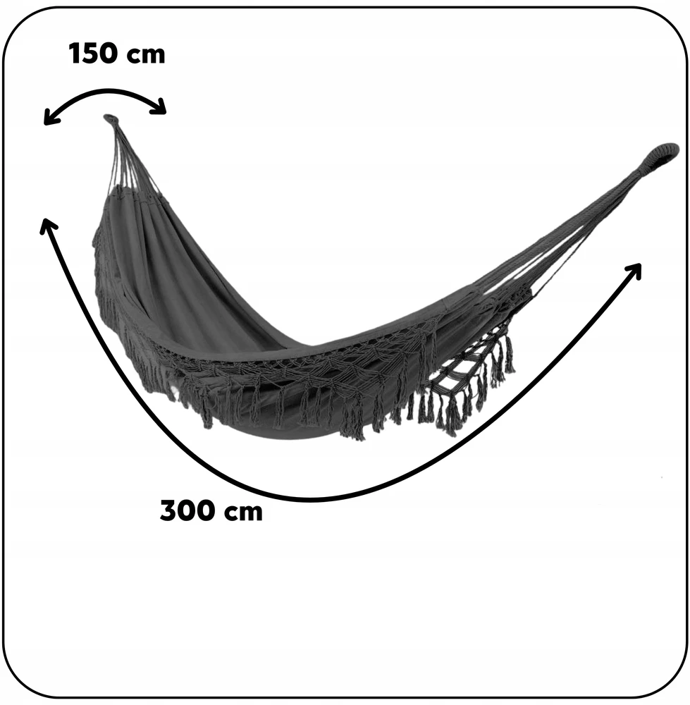 BRAZILIAN DOUBLE HAMMOCK XL BOHO STRONG COVER keliamoji galia 220kg antracitas