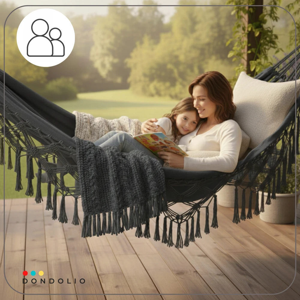 BRAZILIAN DOUBLE HAMMOCK XL BOHO STRONG COVER keliamoji galia 220kg antracitas