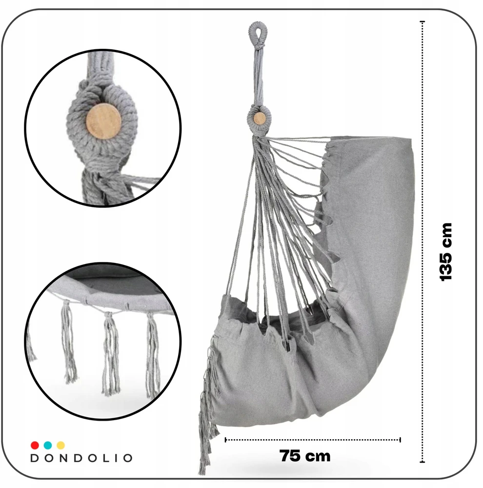 BRAZILIJOS Boho kabantis fotelis sodo sūpuoklės 3 pagalvės 150 kg Dondolio