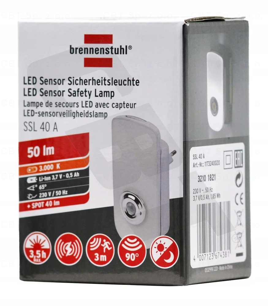 Brennenstuhl LAMPKA BEZPIECZEŃSTWA LED DO GNIAZDKA Z CZUJNIKIEM 2W1 AKUMULATOROWA NOCNA