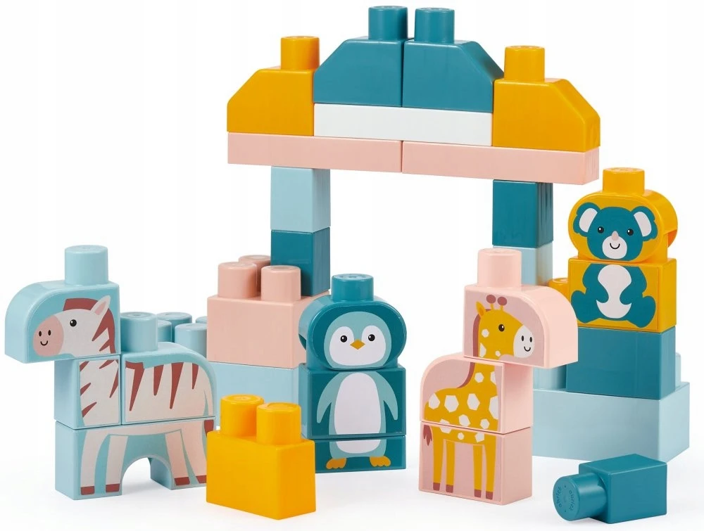 Brick Barrel - Construction Game - ECOIFFIER - Animals of the World - 55 pieces - +12 months