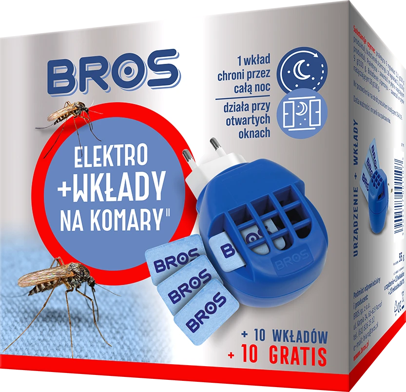Bros Elektro uodų repelento pakuotė su rinkinio turiniu