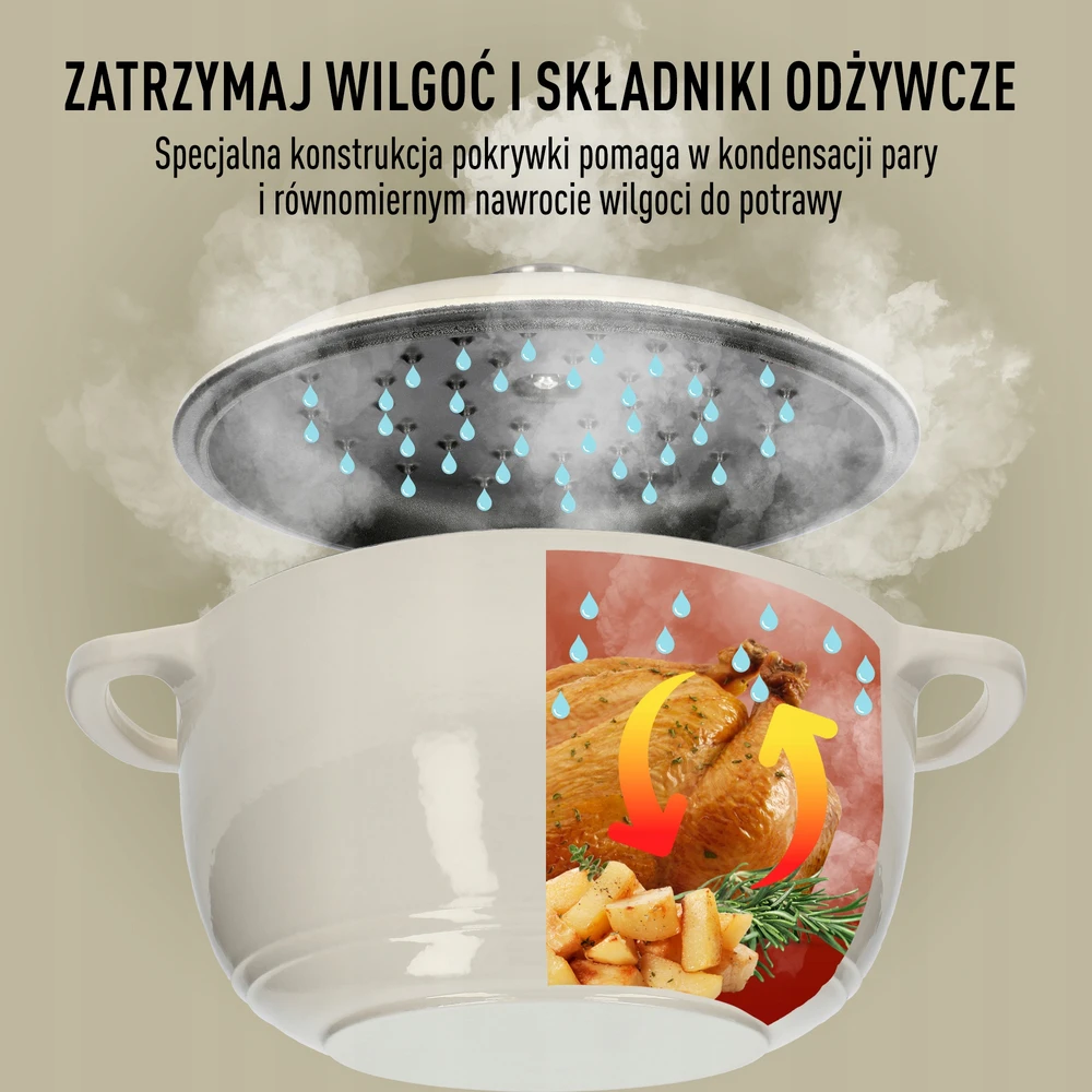 Browin 4 l ECRU emaliuotas ketaus puodas su dangčiu, katilas, keptuvė, dujinė indukcinė viryklė