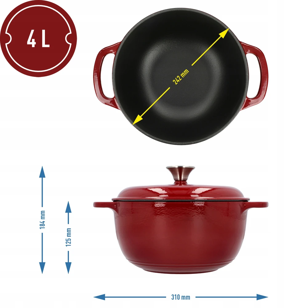 Browin 4 L emaliuotas ketaus puodas BURGUNDY katilas 24 cm indukcinė dujinė orkaitė