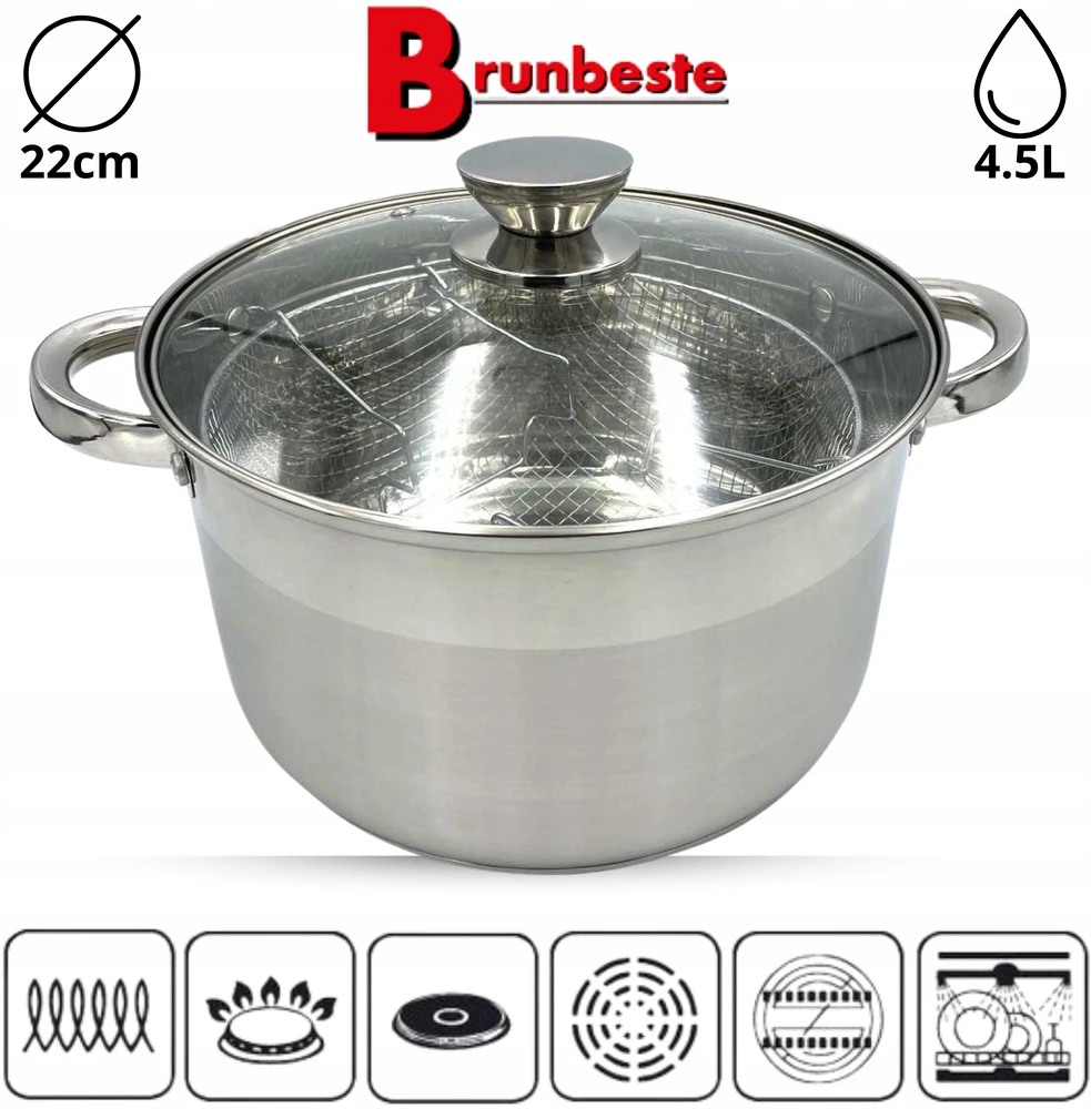 Brubeste KIETAS PUODAS GILIAMS KEPTI, DUJŲ INDUKTAVIMAS, SU DUJŲ PIRTE, 22cm, 4,5L