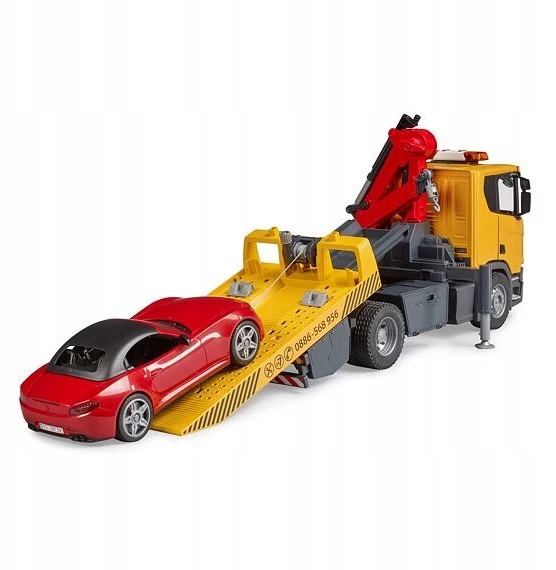 Tralas su kranu ir automobiliu Scania Bruder 3552
