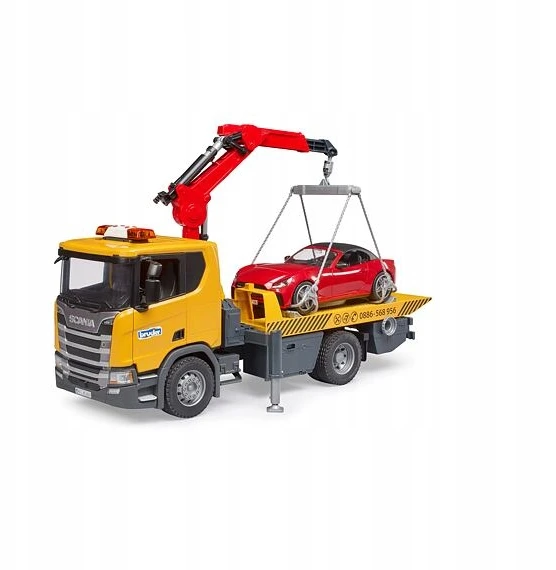 Tralas su kranu ir automobiliu Scania Bruder 3552
