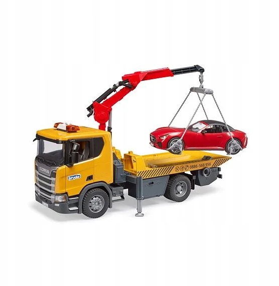 Tralas su kranu ir automobiliu Scania Bruder 3552