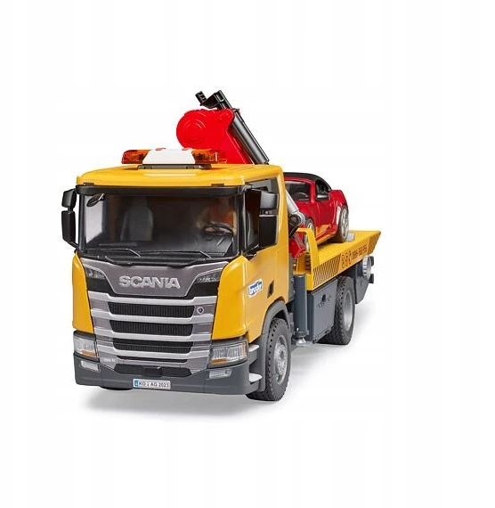 Tralas su kranu ir automobiliu Scania Bruder 3552