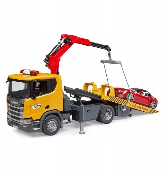 Tralas su kranu ir automobiliu Scania Bruder 3552