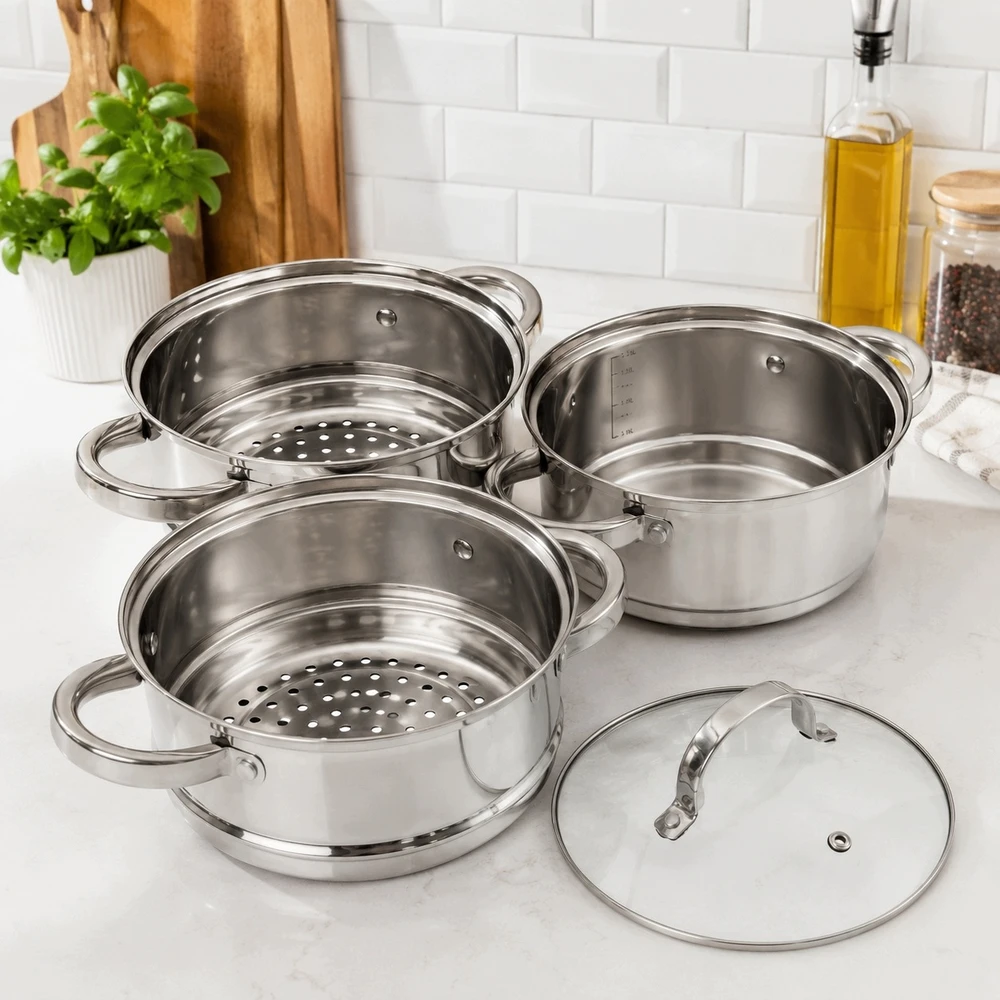 Brunbest Puodas DO GOTOWANIA NA PARZE Garų puodas Puodas INDUKCJA GAZ GARNKI Ø 18 cm 3 L