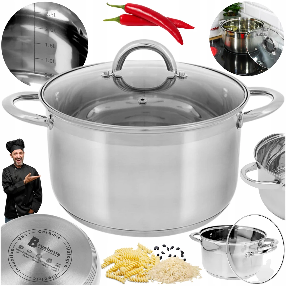 Brunbeste DIDELIS nerūdijančiojo plieno PUODAS 26 cm 8,2 L DUJŲ INDUKCINIS PUODAS SU KIAULIU
