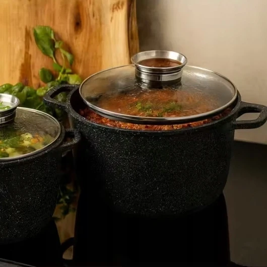 Brunbeste DUŻY Puodas MARMUROWY GŁĘBOKI Z POKRYWKĄ DO ROSOŁU Aukštas XXL 32cm / 14L