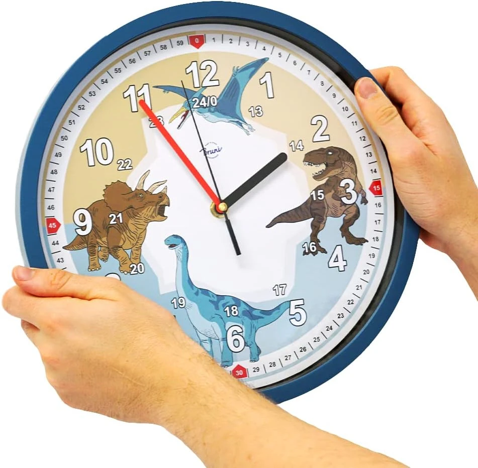 Bruni Laikrodis ścienny Dinozaur do pokoju dziecięcego cichy 29 cm