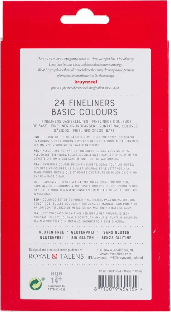 Bruynzeel "Basic fineliner markeriai, 24 vnt. kartoninėje pakuotėje"