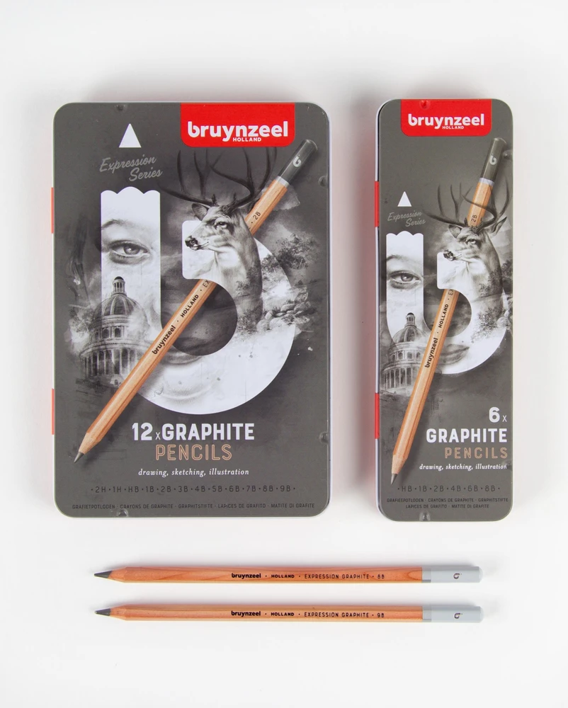Bruynzeel bruynzeel pieštukų rinkinys, 6 juodi popieriniai pieštukai metalinėje dėžutėje. Raštinės reikmenys - Bruynzeel pieštukų rinkinys.