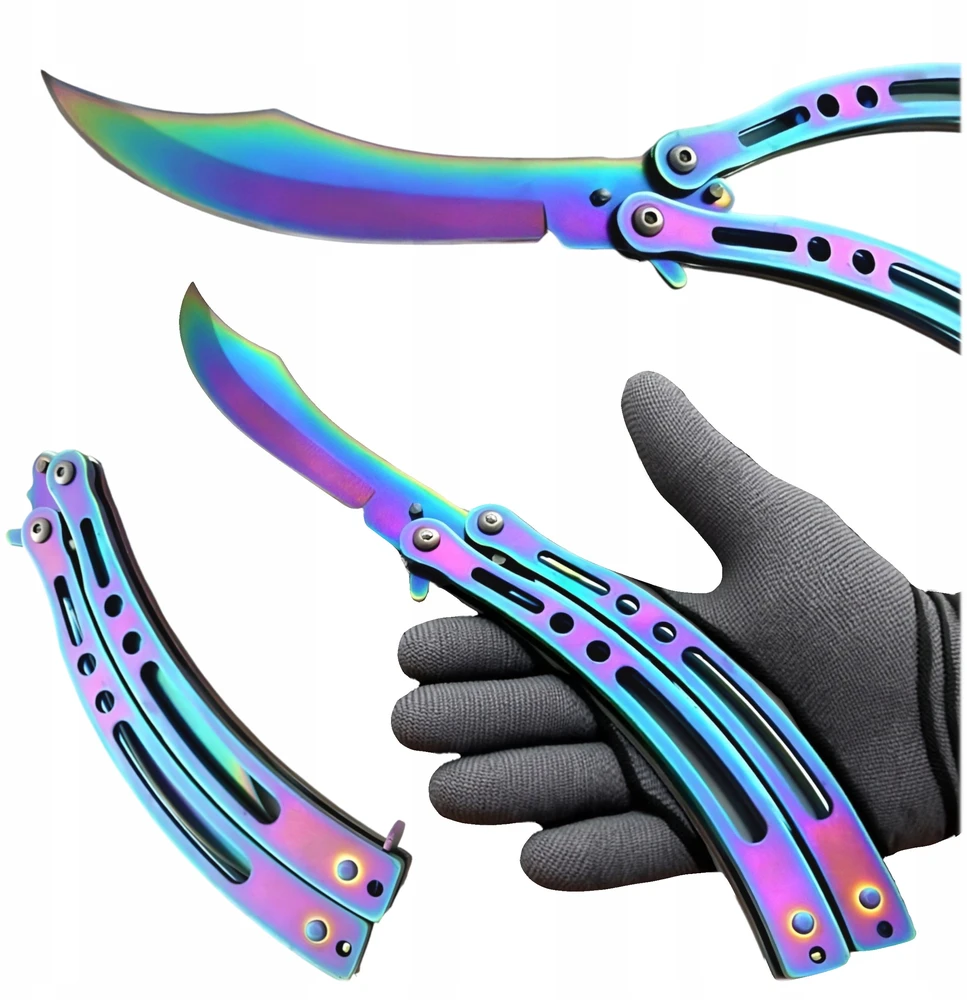 Bsh Adventure Akį traukiantis peteliškės peilis Balisong Rainbow Bowie CS:GO Steel 420 N454E