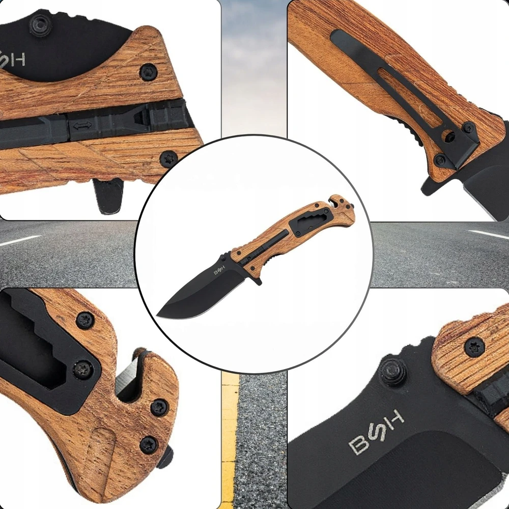 Bsh Adventure BSH SPRING RESCUE KNIFE 6in 1 MEDŽIOKLĖS AUTOMATINIAI PRIEŽIŪRAI SOUTHING DAGGER EDC