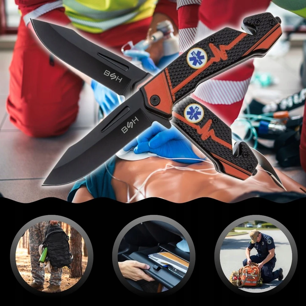 BSH ADVENTURE BSH SPRING RESCUE KNIFE TAKTINIS sulankstomas EDC SURVIVAL KNIFE