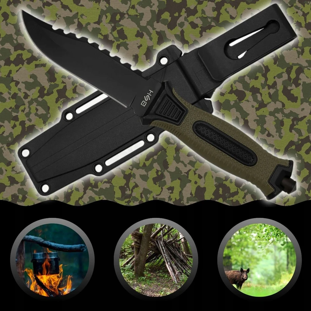 Bsh Adventure BSH taktinis peilis SURVIVAL KARINIS MEDŽIOKLĖS BUSHCRAFT + CASE