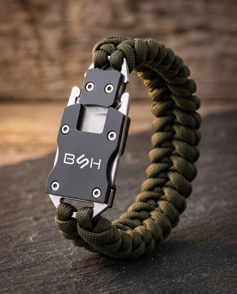 Bsh Adventure Išgyvenimo apyrankė paracord su peiliu