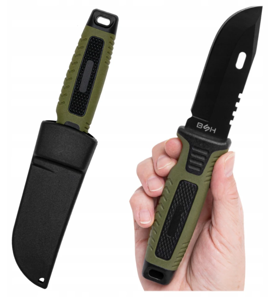 Bsh Adventure Kompaktiškas išgyvenimo peilis 440 plieno su ergonomiška rankena ir dangteliu